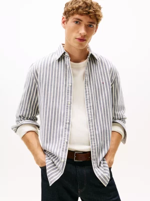 Chemise Manches Longues Sport Rayure Grattee Bleu Moyen