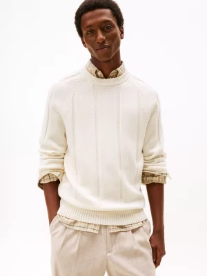 Pull Col Rond Rayure Envers Beige Clair