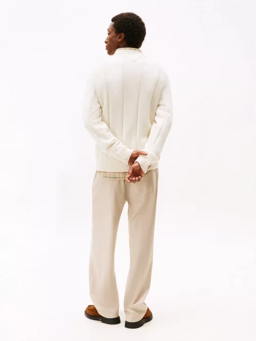 Pull Col Rond Rayure Envers Beige Clair – Image 2