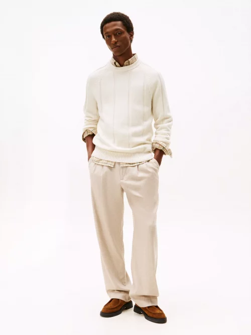 Pull Col Rond Rayure Envers Beige Clair – Image 3
