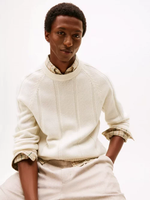 Pull Col Rond Rayure Envers Beige Clair – Image 5