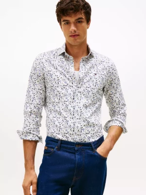 Chemise Manches Longues Sport Imprime Fleurs Bleu Clair