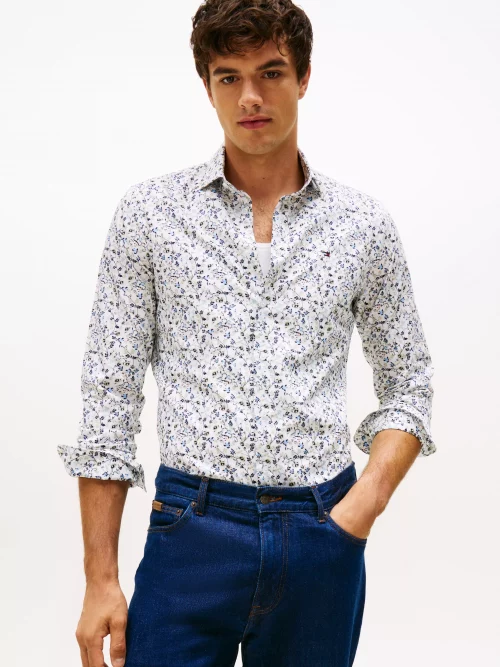 Chemise Manches Longues Sport Imprime Fleurs Bleu Clair