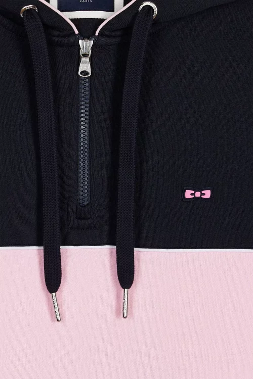 Pull Sweat  Molleton Capuche Bande Bleu Fonce – Image 2