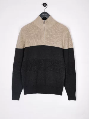 Pull Col Cheminee Bicolore Beige Moyen
