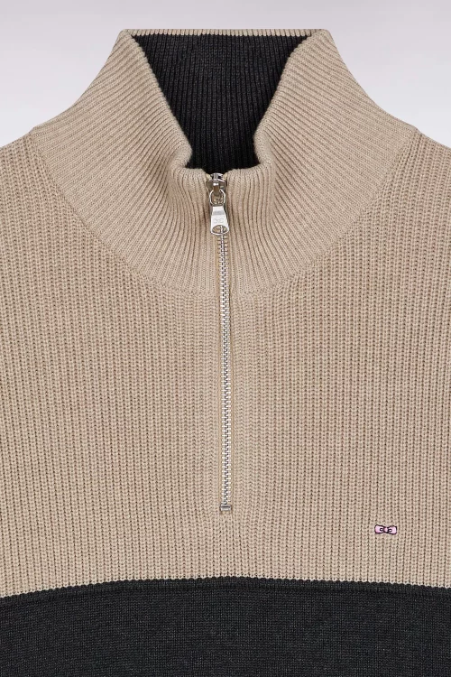 Pull Col Cheminee Bicolore Beige Moyen – Image 2