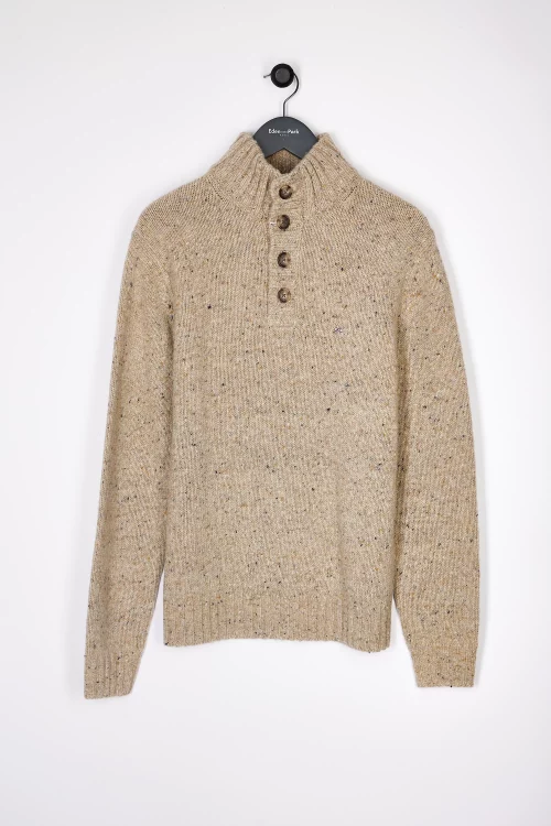 Pull Col Cheminee Mouline Col Boutons Beige Clair