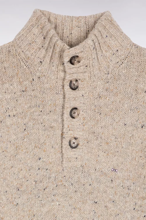 Pull Col Cheminee Mouline Col Boutons Beige Clair – Image 2