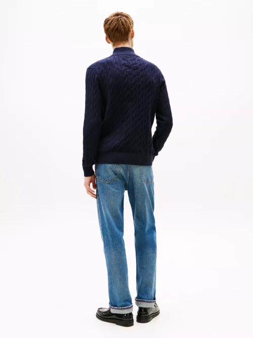 Pull Col Cheminee Torsade 1/2 Zip Bleu Fonce – Image 2