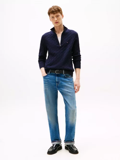 Pull Col Cheminee Torsade 1/2 Zip Bleu Fonce – Image 3