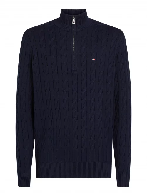 Pull Col Cheminee Torsade 1/2 Zip Bleu Fonce – Image 4