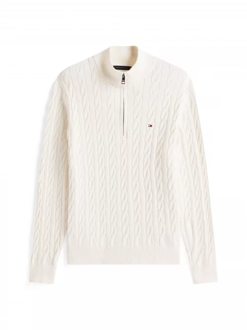 Pull Col Cheminee Torsade 1/2 Zip Beige Clair – Image 4