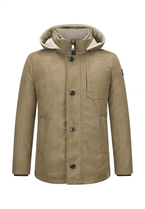 Grosse Piece Blouson Suede Capuche Amovible Beige Clair