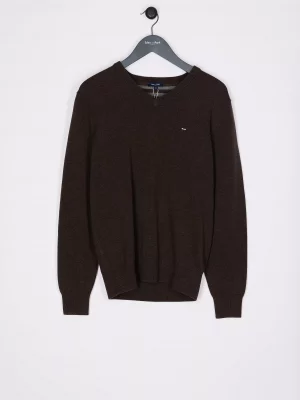 Pull Col V Laine & Coton Beige Fonce