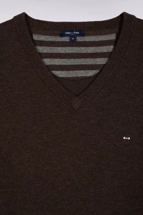 Pull Col V Laine & Coton Beige Fonce – Image 2
