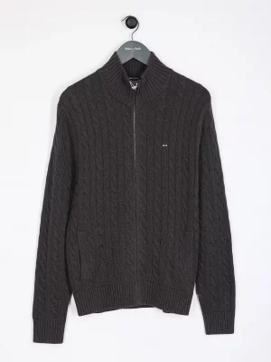 Gilet Manches Longues Torsade Gris Fonce