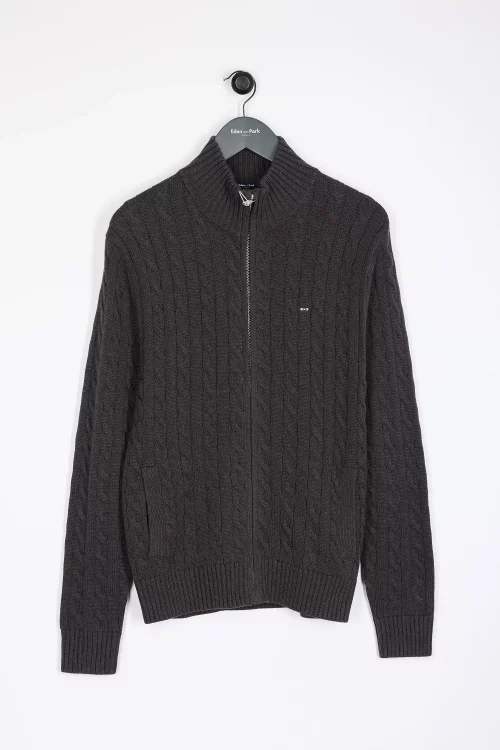 Gilet Manches Longues Torsade Gris Fonce