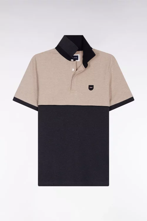 Polo Manches Courtes Slim Bicolore Beige Moyen