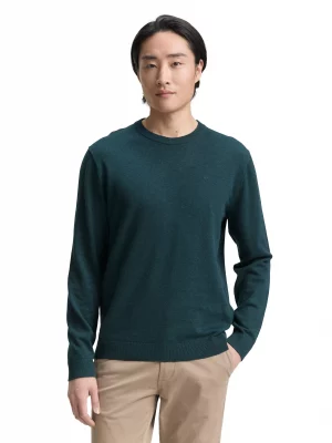 Pull Col Rond Coton Uni Vert Fonce
