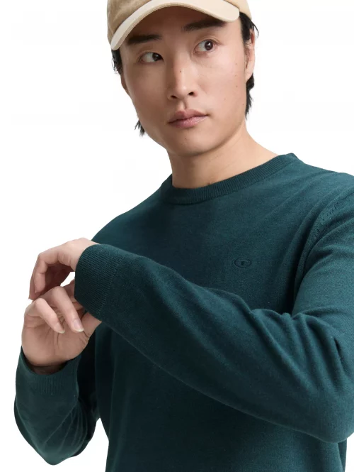 Pull Col Rond Coton Uni Vert Fonce – Image 3