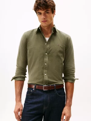 Chemise Manches Longues Sport Velours Kaki Moyen