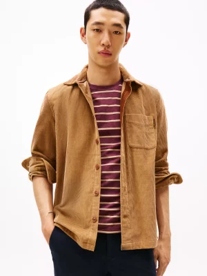 Chemise Manches Longues Sport Surchemise Velours Beige Moyen