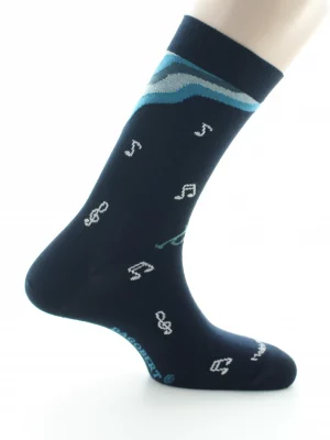 Accessoire Chaussettes Notes Musique Bleu Fonce