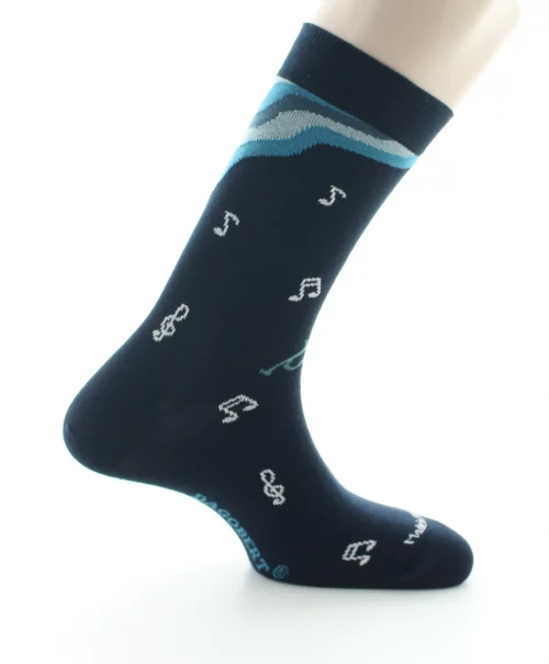 Accessoire Chaussettes Notes Musique Bleu Fonce