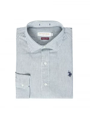 Chemise Manches Longues Sport Twill Raye Gratte Kaki Moyen