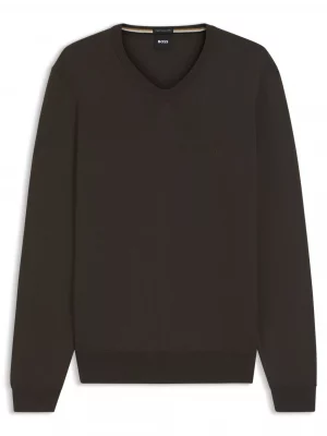 Pull Col Cheminee Merinos V Uni Kaki Fonce