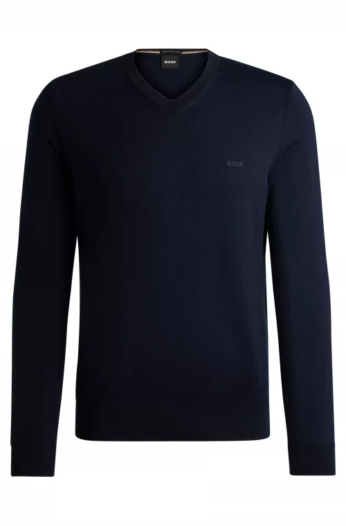Pull Col V Merinos V Uni Bleu Fonce