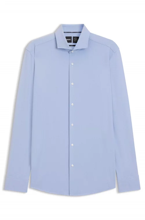 Chemise Manches Longues Ville Performance Faux Uni Bleu Clair