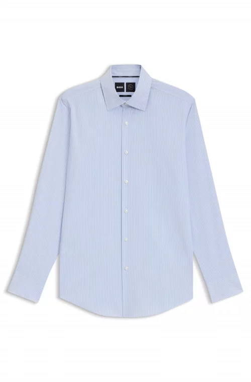 Chemise Manches Longues Ville Performance Rayure Baton Bleu Clair