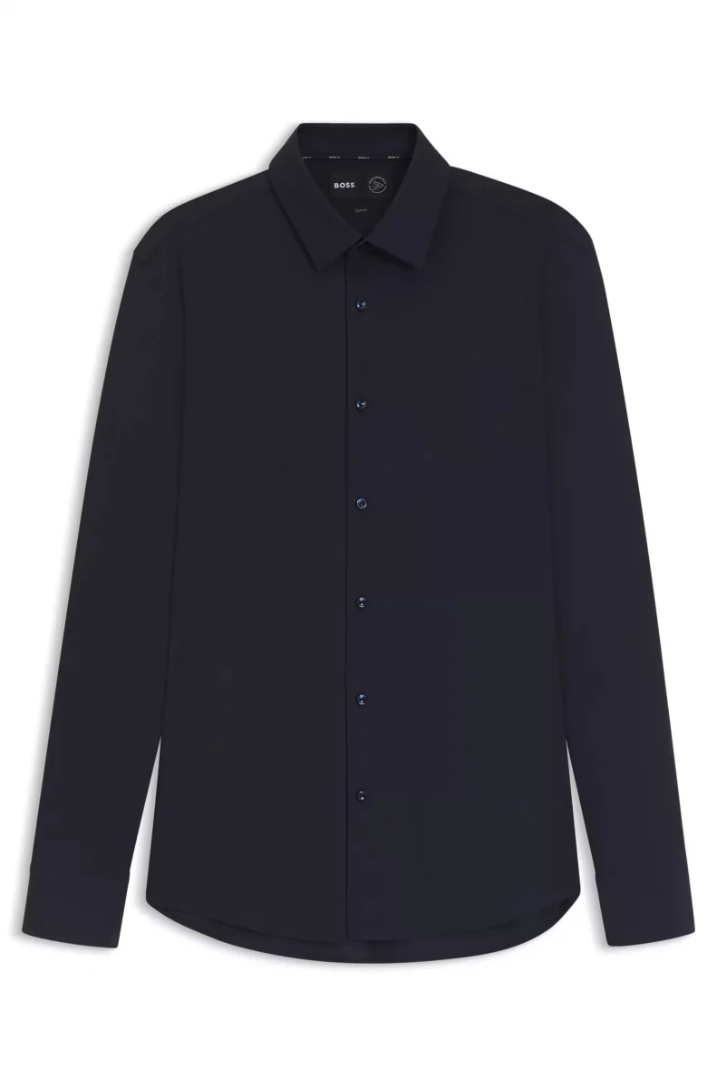 Chemise Manches Longues Ville Performance Unie Bleu Fonce