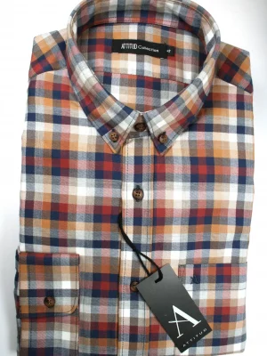 Chemise Manches Longues Sport Carreau Gratte Modern Pb Orange Moyen
