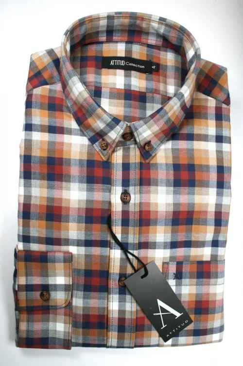 Chemise Manches Longues Sport Carreau Gratte Modern Pb Orange Moyen