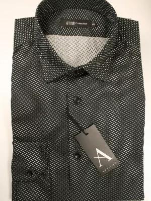 Chemise Manches Longues Ville Pois Bicolore Modern Noir Fonce