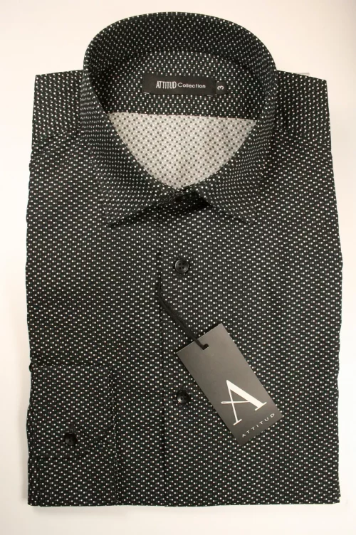 Chemise Manches Longues Ville Pois Bicolore Modern Noir Fonce