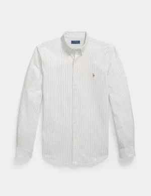 Chemise Manches Longues Sport Oxford Rayure Baton Beige Moyen