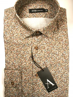 Chemise Manches Longues Ville Feuilles Sur Chevron Beige Moyen