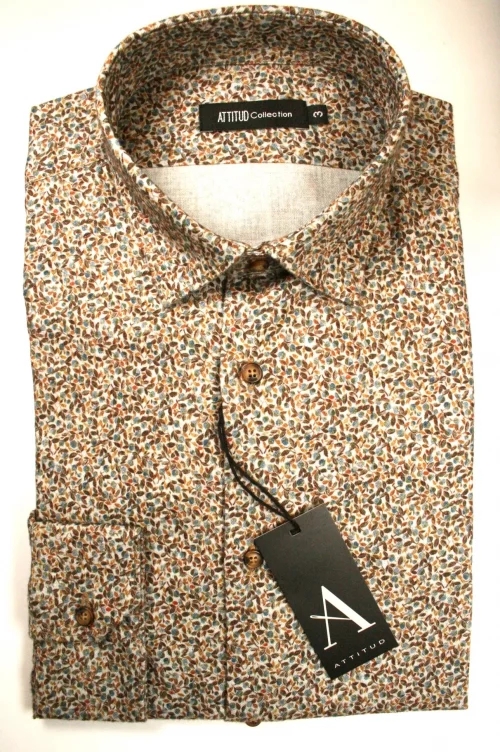 Chemise Manches Longues Ville Feuilles Sur Chevron Beige Moyen