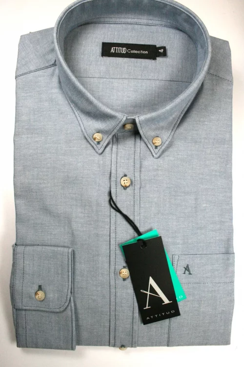 Chemise Manches Longues Sport Chambray Modern Pb Bleu Moyen