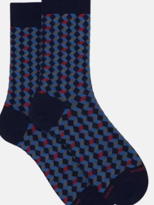 Accessoire Chaussettes Cubes Coton Bleu Moyen