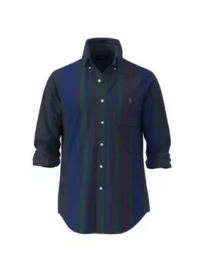 Chemise Manches Longues Sport Rayure Multi Oxford Bleu Fonce