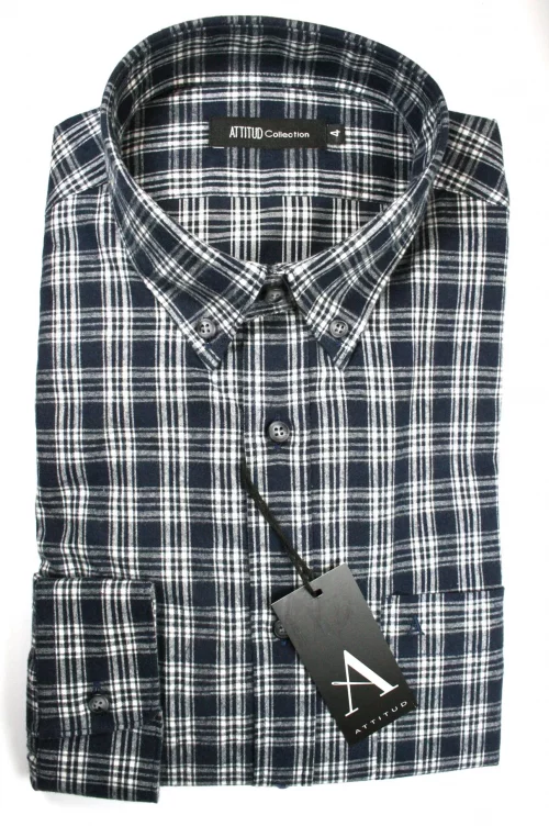 Chemise Manches Longues Sport Carreau Gratte Modern Pb Bleu Fonce