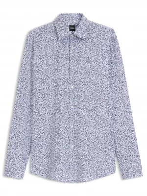 Chemise Manches Longues Ville Imprime Fleurs Bleu Moyen