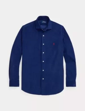 Chemise Manches Longues Sport Custom Velours Uni Bleu Fonce