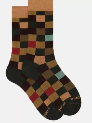 Accessoire Chaussettes Carres Coton Kaki Fonce