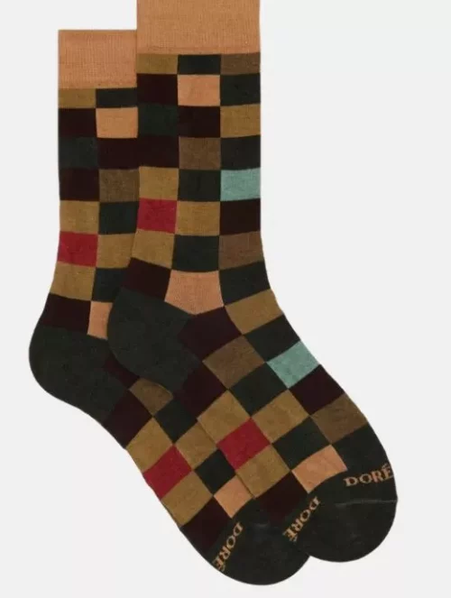 Accessoire Chaussettes Carres Coton Kaki Fonce