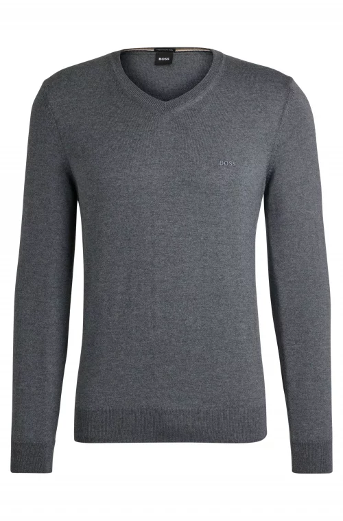 Pull Col V Merinos V Uni Gris Moyen